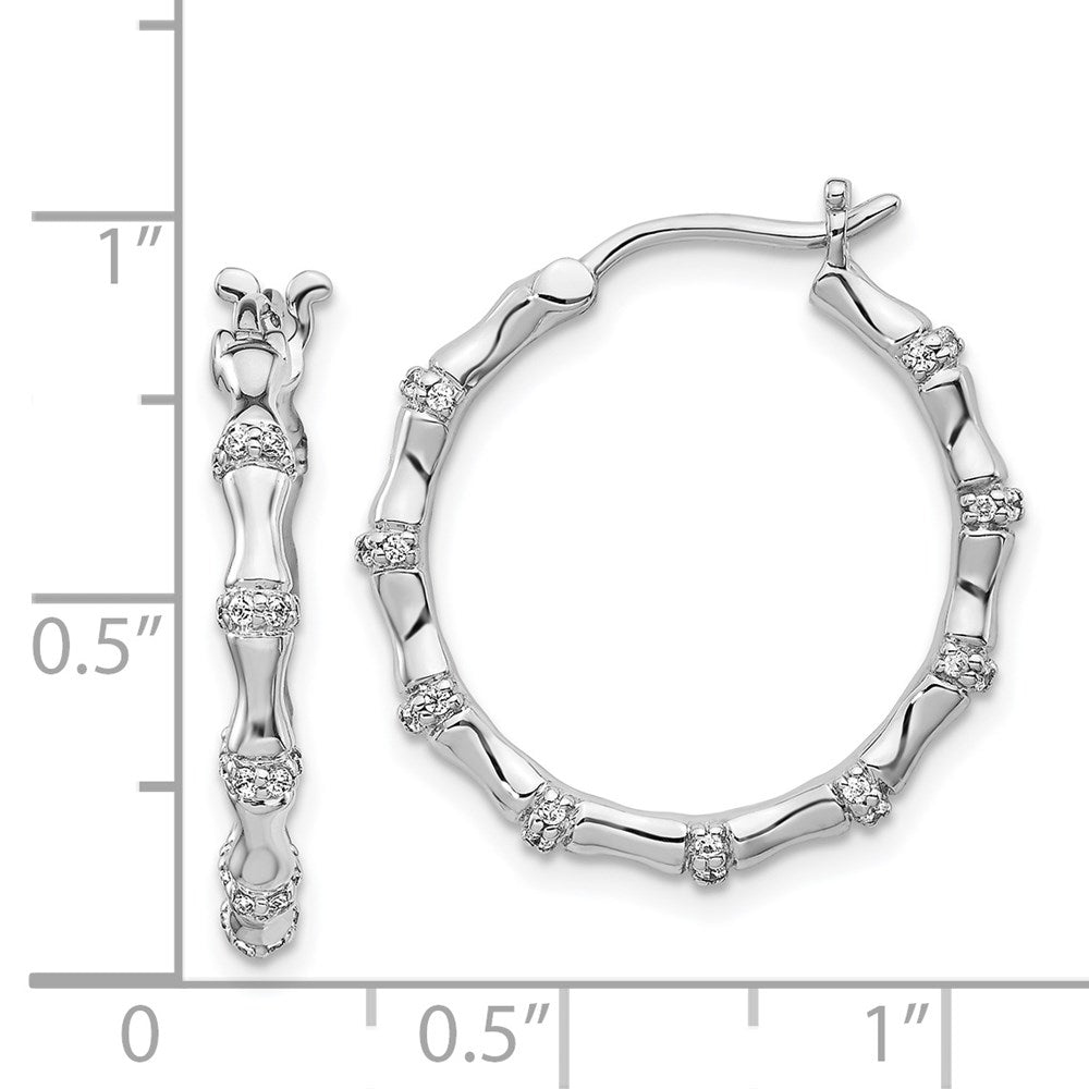 14k White Gold Real Diamond Fancy Hoop Earrings