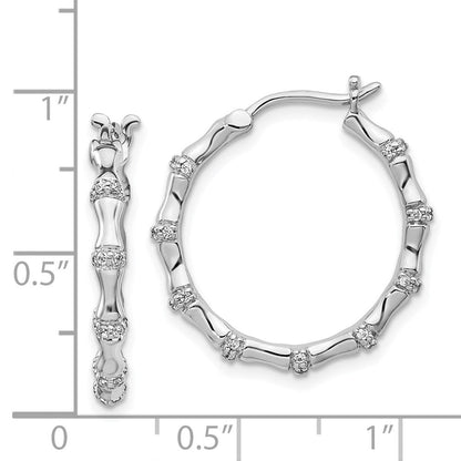 14k White Gold Real Diamond Fancy Hoop Earrings