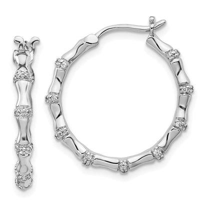 14k White Gold Real Diamond Fancy Hoop Earrings