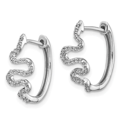 14k White Gold Real Diamond Fancy Hoop Earrings