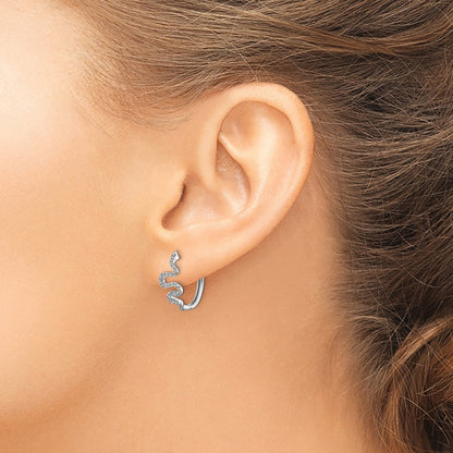 14k White Gold Real Diamond Fancy Hoop Earrings