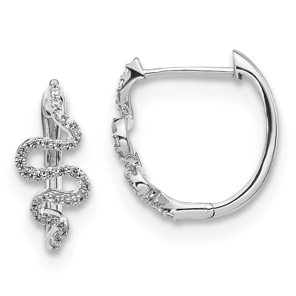14k White Gold Real Diamond Fancy Hoop Earrings