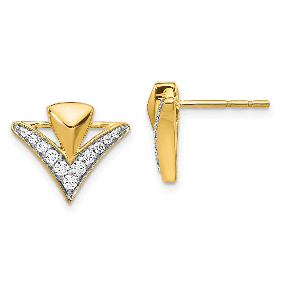 14k Yellow Gold Real Diamond Fancy Post Earrings