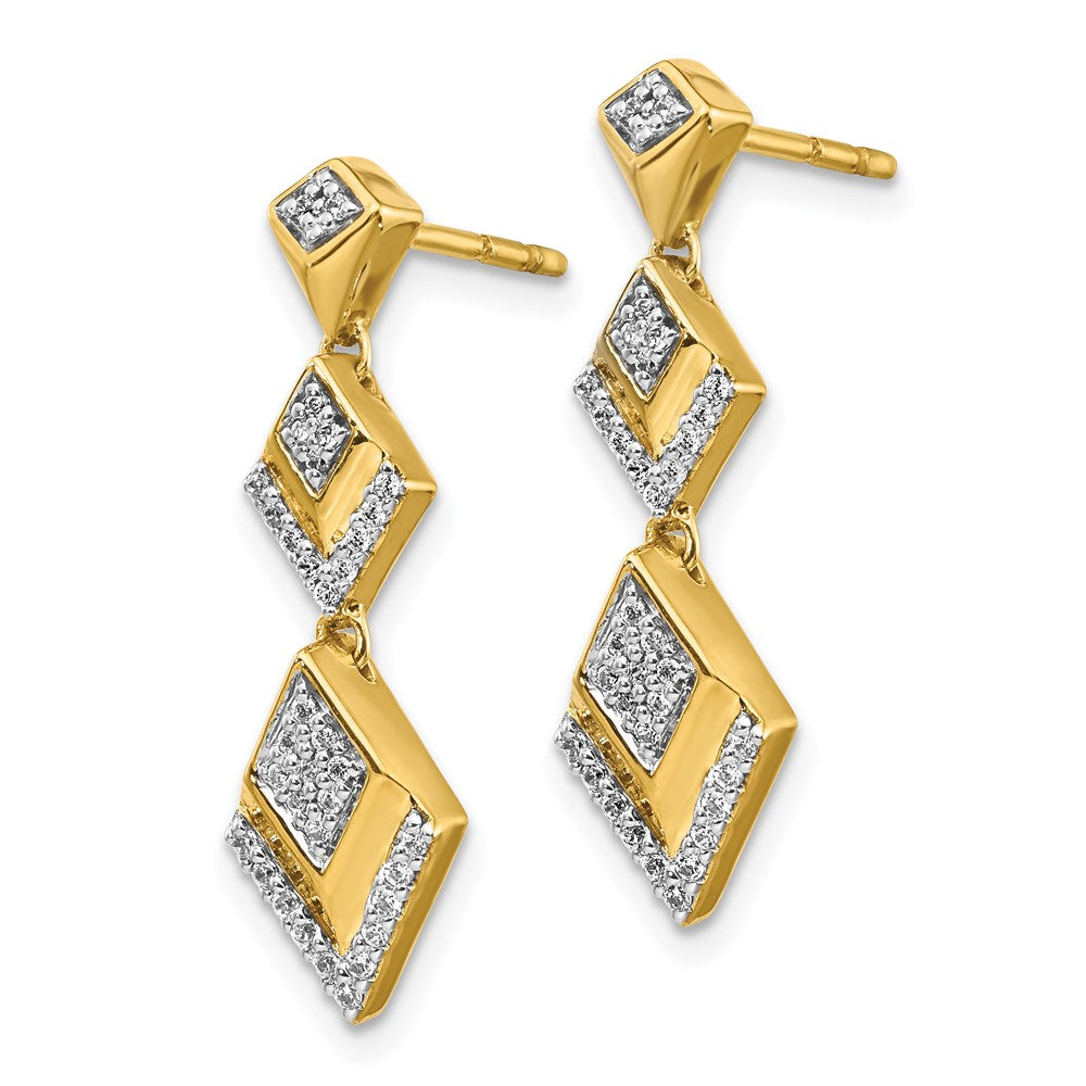 14k Yellow Gold Real Diamond Fancy Post Dangle Earrings