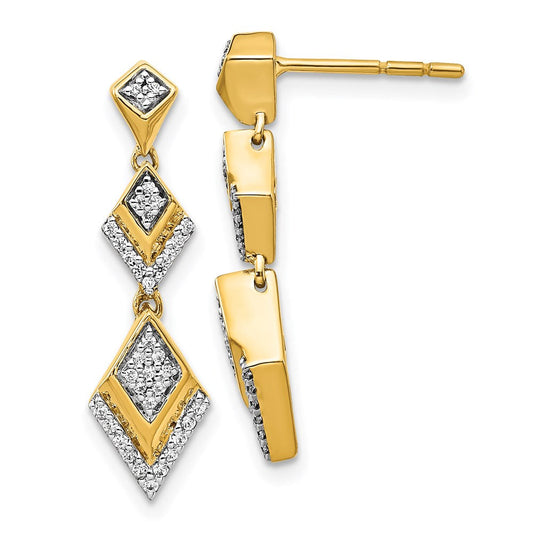 14k Yellow Gold Real Diamond Fancy Post Dangle Earrings