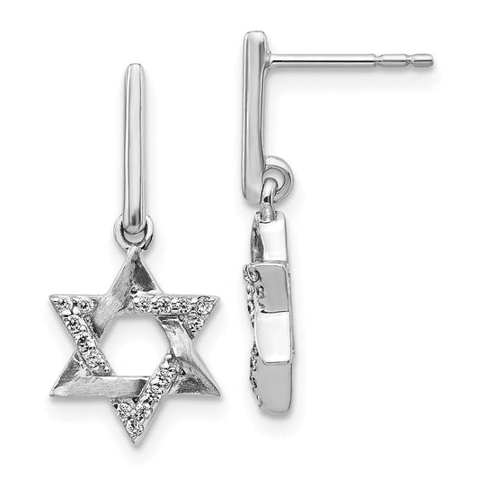 14k White Gold Real Diamond Star of David Dangle Earrings