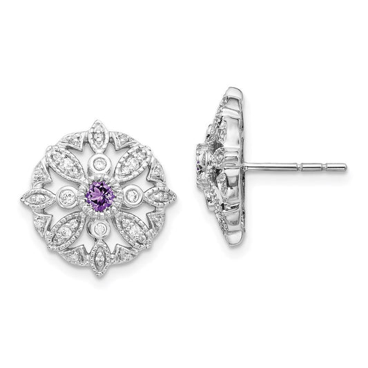 14k White Gold Real Diamond and Amethyst Fancy Earrings