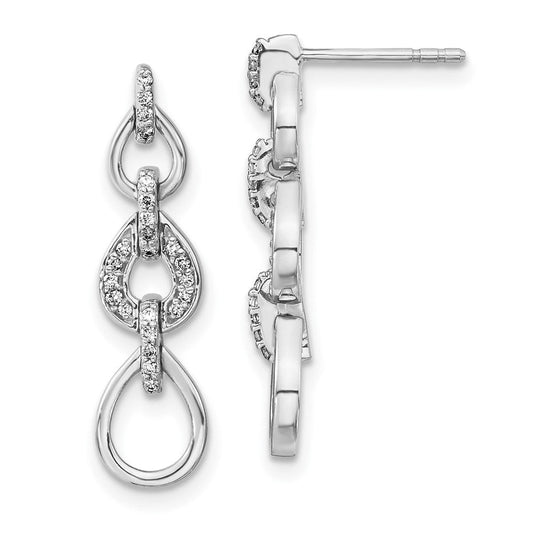 14k White Gold Real Diamond Fancy Dangle Earrings