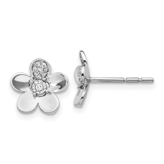 14k White Gold Real Diamond Flower Earrings