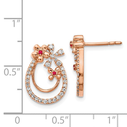 14k Rose Gold Real Diamond u0026 Ruby Flower Earrings