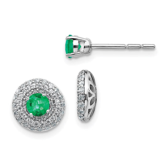 14k White Gold Real Diamond and Emerald Stud w/Jacket Earrings