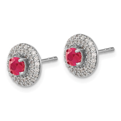 Solid 14k White Gold Simulated CZ and Ruby Stud w/JacKet Earrings