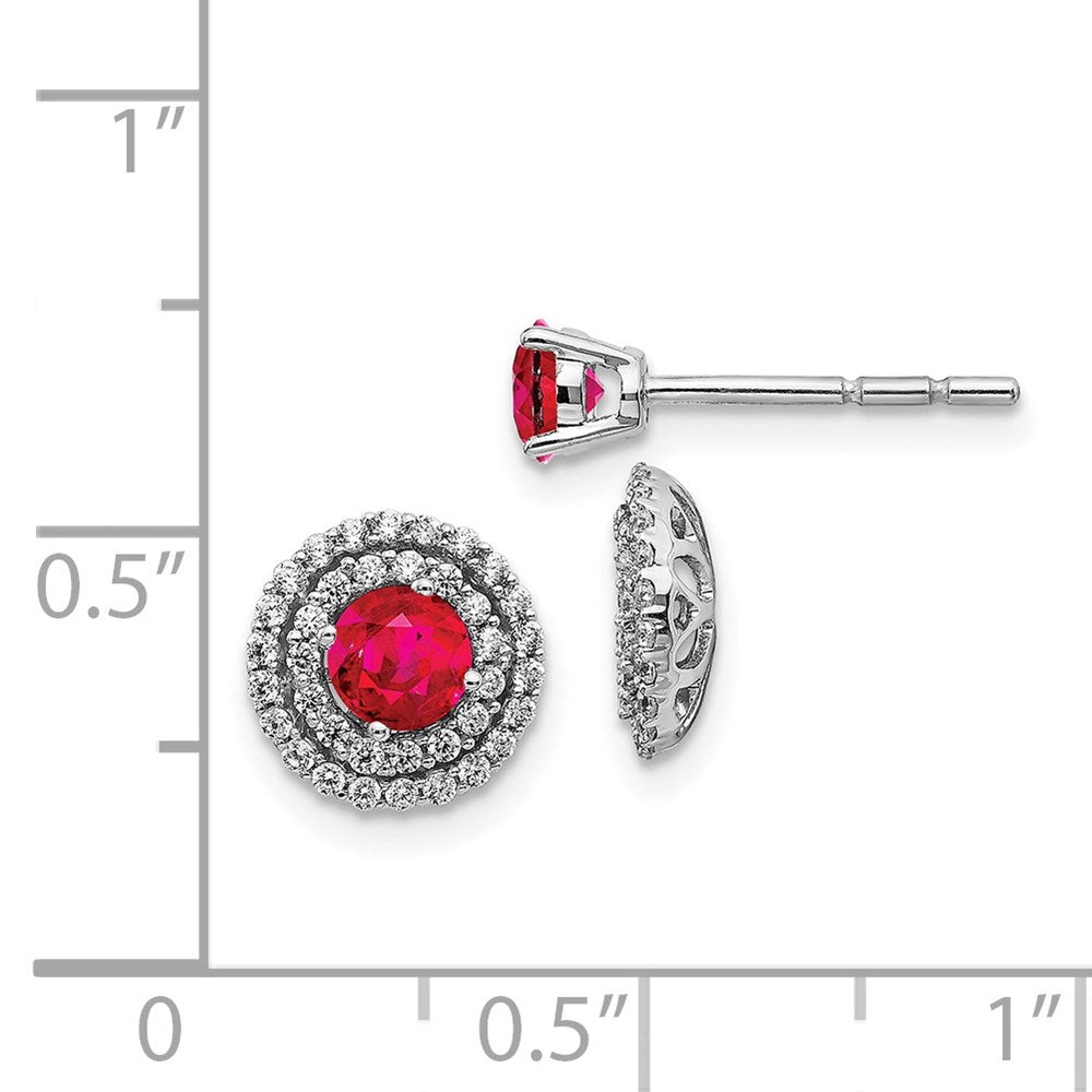 14k White Gold Real Diamond and Ruby Stud w/ Jacket Earrings