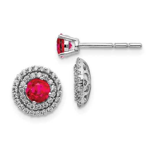 14k White Gold Real Diamond and Ruby Stud w/ Jacket Earrings