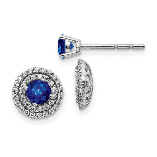 14k White Gold Real Diamond and Sapphire Stud w/ Jacket Earrings