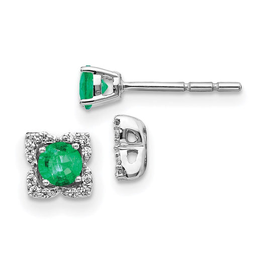 14k White Gold Real Diamond and Emerald Stud w/ Jacket Earrings