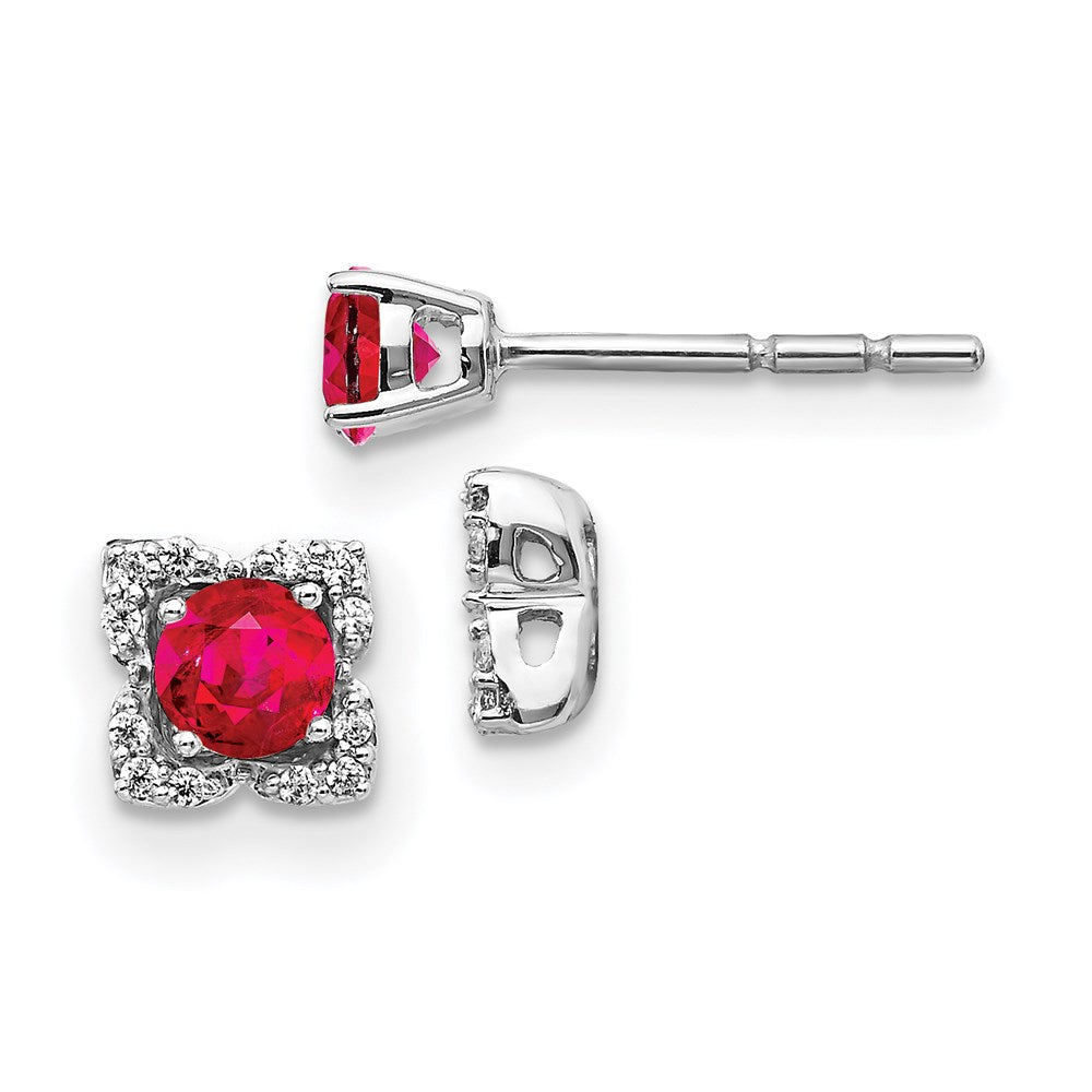 14k White Gold Real Diamond and Ruby Stud w/ Jacket Earrings