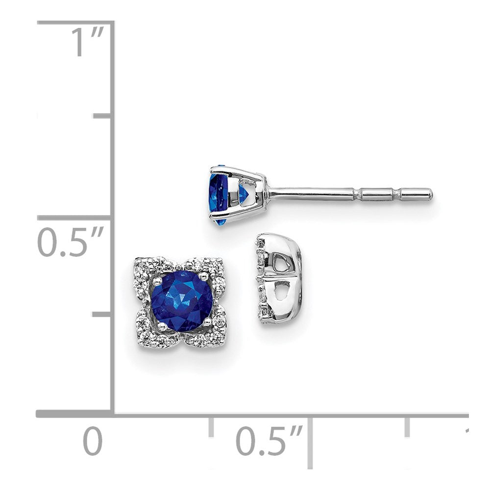 Solid 14k White Gold Simulated CZ and Sapphire Stud w/JacKet Earrings