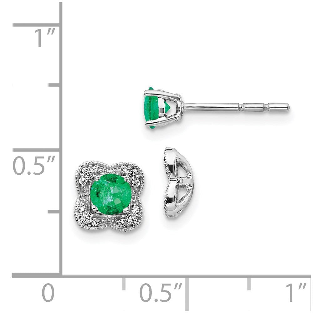 14k White Gold Real Diamond and Emerald Stud w/ Jacket Earrings