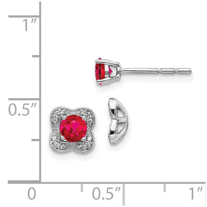14k White Gold Real Diamond and Ruby Stud w/ Jacket Earrings