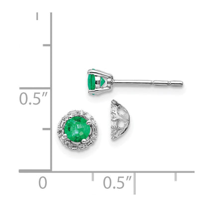 14k White Gold Real Diamond and Emerald Stud w/ Jacket Earrings