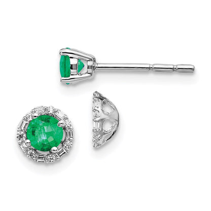 14k White Gold Real Diamond and Emerald Stud w/ Jacket Earrings
