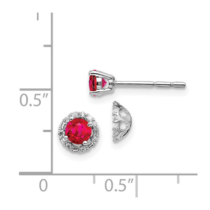 14k White Gold Real Diamond and Ruby Stud w/ Jacket Earrings