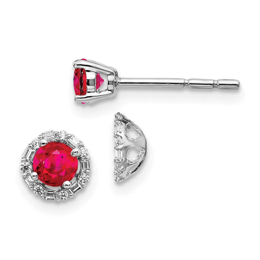 14k White Gold Real Diamond and Ruby Stud w/ Jacket Earrings