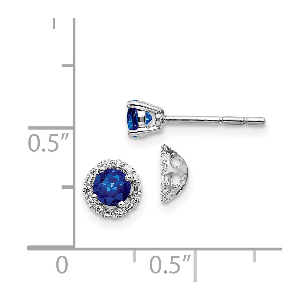 Solid 14k White Gold Simulated CZ and Sapphire Stud w/JacKet Earrings