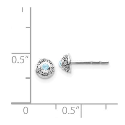 Solid 14k White Gold Simulated CZ and Cabochon Aquamarine Earrings