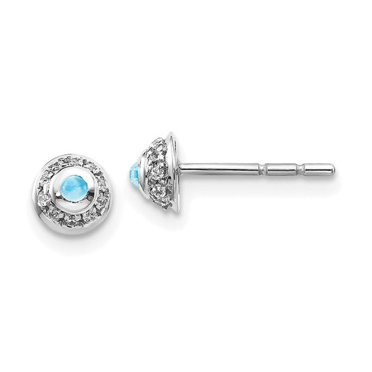 14k White Gold Real Diamond u0026 Cabochon Blue Topaz Earrings