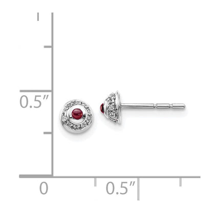14k White Gold Real Diamond and Cabochon Garnet Earrings