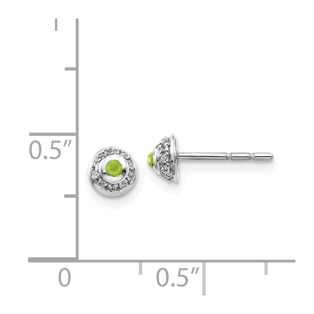 14k White Gold Real Diamond and Cabochon Peridot Earrings