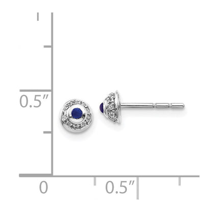 14k White Gold Real Diamond and Cabochon Sapphire Earrings