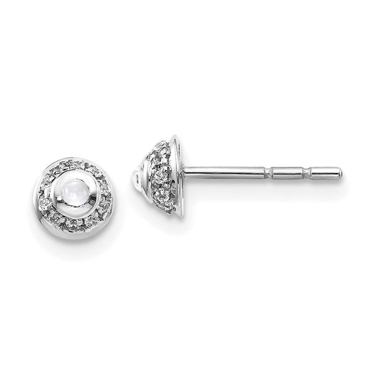 14k White Gold Real Diamond u0026 Cabochon White Topaz Earrings