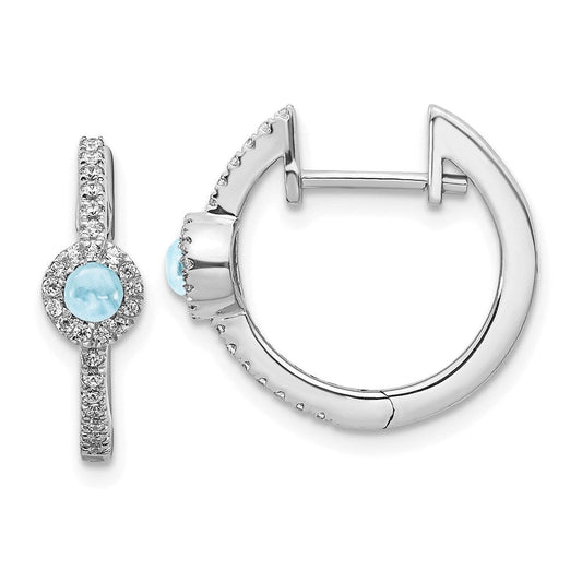 14k White Gold Real Diamond u0026 Cabochon Aquamarine Earrings