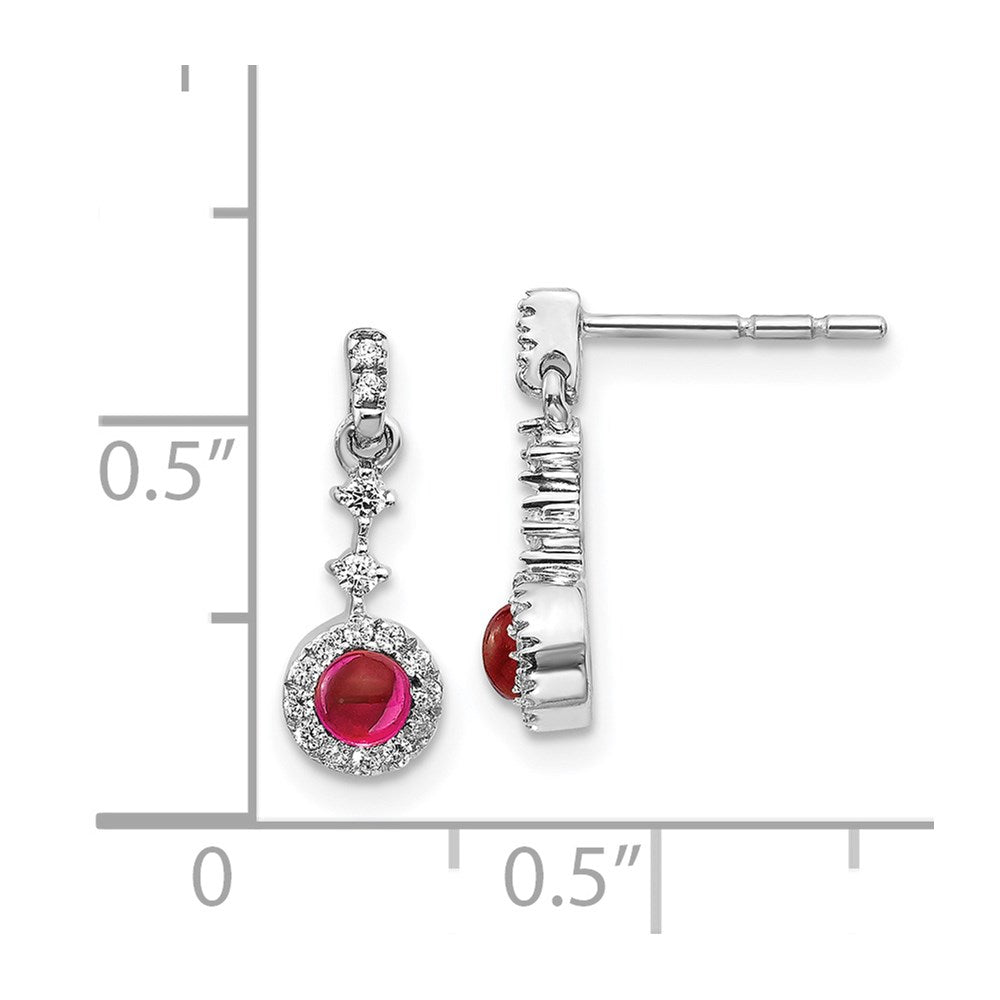 14k White Gold Real Diamond and Cabochon Ruby Earrings