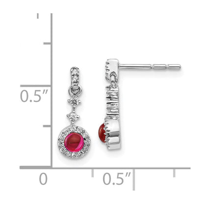 14k White Gold Real Diamond and Cabochon Ruby Earrings
