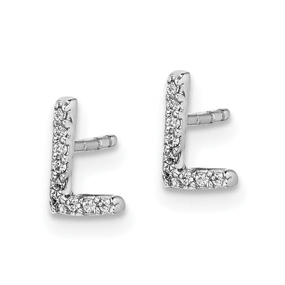 14k White Gold Real Diamond Initial L Earrings