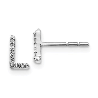 14k White Gold Real Diamond Initial L Earrings