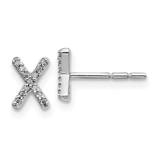 14k White Gold Real Diamond Initial X Earrings
