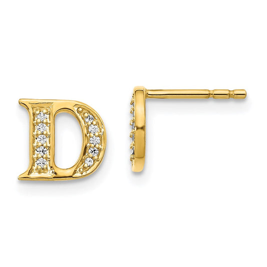 14k Yellow Gold Real Diamond Initial D Earrings