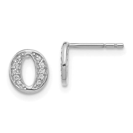 14k White Gold Real Diamond Initial O Earrings