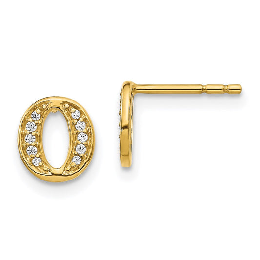 14k Yellow Gold Real Diamond Initial O Earrings