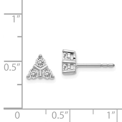 14k White Gold 3-stone Real Diamond Triangle Earrings