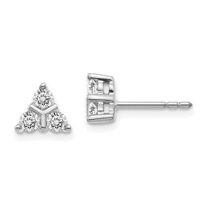 14k White Gold 3-stone Real Diamond Triangle Earrings
