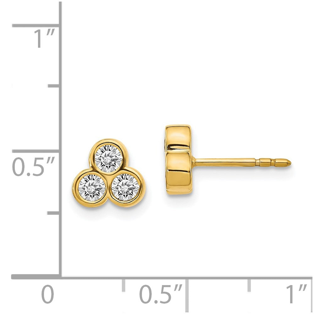 14k Yellow Gold 3-stone Real Diamond Earrings