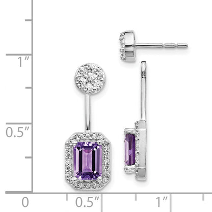14k White Gold Real Diamond/Amethyst Front/Back Earrings