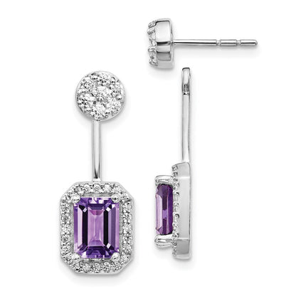 14k White Gold Real Diamond/Amethyst Front/Back Earrings