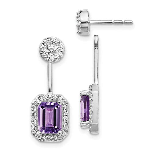 14k White Gold Real Diamond/Amethyst Front/Back Earrings